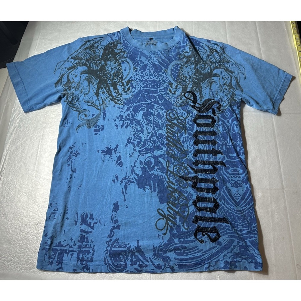 Southpole Shirt Mens Large Blue Y2K All Over Graphic Hip Hop Streetwear T Shirt